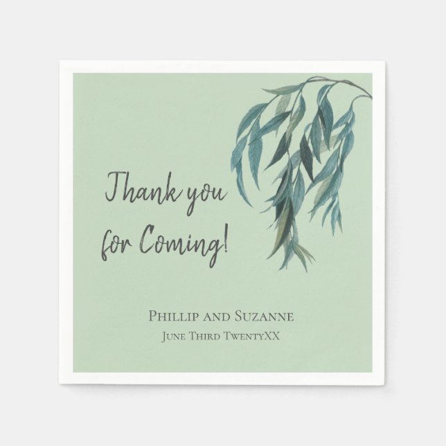 Sage Grönt Willow Gren Botanical Bröllop Theme Pappersservett (Framsidan)