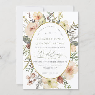 Sage Grönt Winter Guld Botanical Monogram Bröllop Inbjudningar