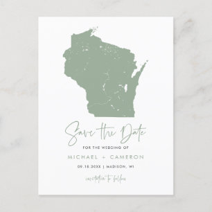 Sage Grönt Wisconsin Karta Modern Spara datum Meddelande Vykort
