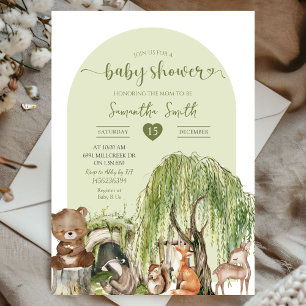 Sage Grönt Woodland Animals Baby Shower Inbjudningar