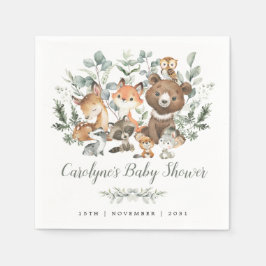 Sage Grönt Woodland Animals Eucalyptus Baby Shower Pappersservett