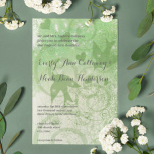 Sage Grönt Woodland Birds & Swirls Bröllop Inbjudningar