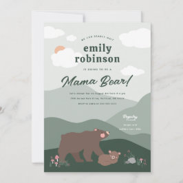 Sage Grönt Woodland Mountian Mamma Bear Baby Showe Inbjudningar