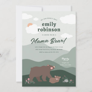 Sage Grönt Woodland Mountian Mamma Bear Baby Showe Inbjudningar