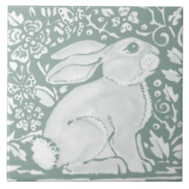 Sage Grönt Woodland Rabbit Forest Animal Cute Kakelplatta