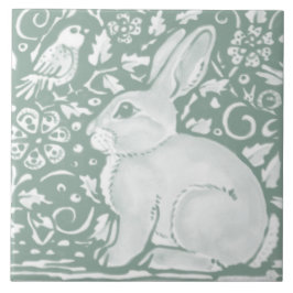 Sage Grönt Woodland Rabbit Forest Animal Natature Kakelplatta