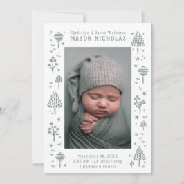 Sage Grönt Woodlands Photo Birth Meddelande
