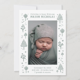 Sage Grönt Woodlands Photo Birth Meddelande