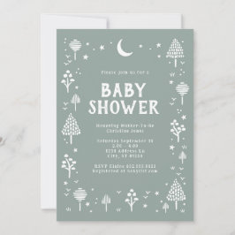 Sage Grönt Woodlands & Stars Baby Shower Inbjudningar