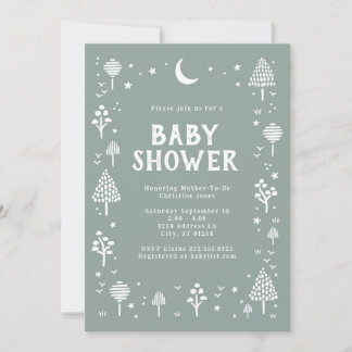 Sage Grönt Woodlands & Stars Baby Shower Inbjudningar