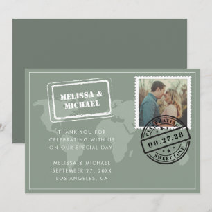 Sage Grönt World Map Destination Wedding Photo Tack Kort