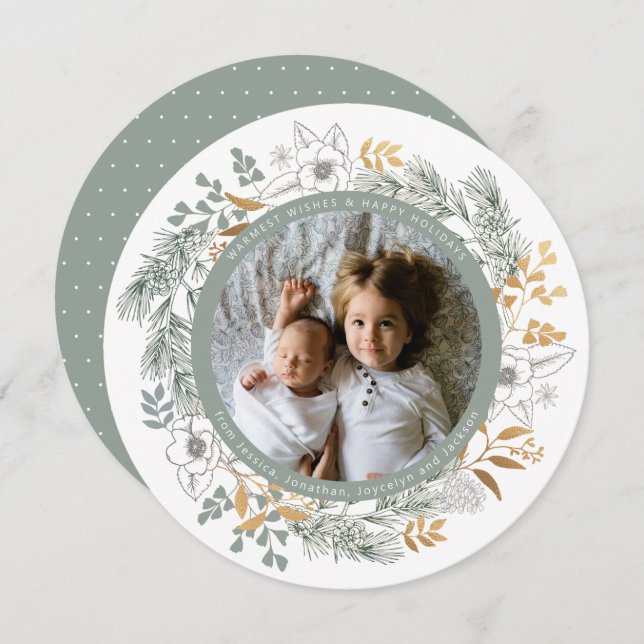 Sage Guld Blommigt WANE Anpassningsbar Photo Helgd (Fram/baksida)