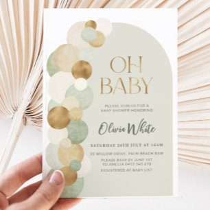 Sage Guld-bubblor Modern Arch Baby Shower Inbjudningar