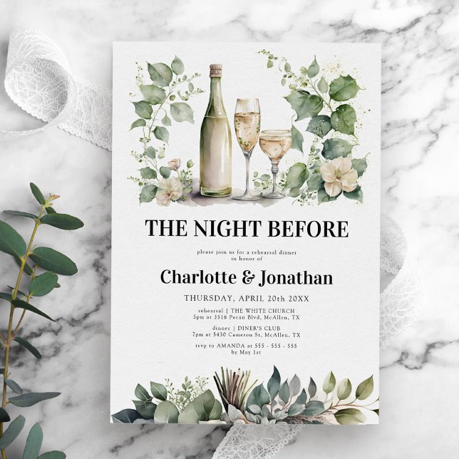 Sage & Guld Elegant Greenery Rehearsal Middag Inbjudningar (Skapare uppladdad)