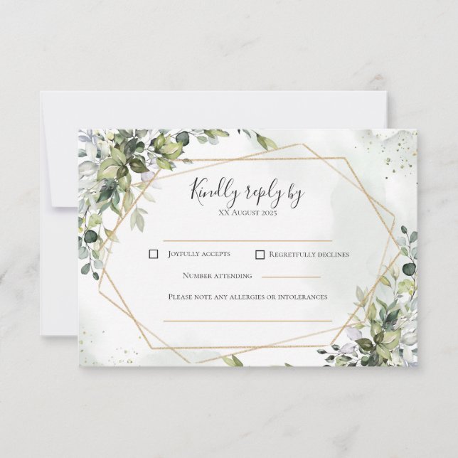 Sage guld eukalyptus geometrisk bröllops-RSVP-kort OSA Kort (Framsida)