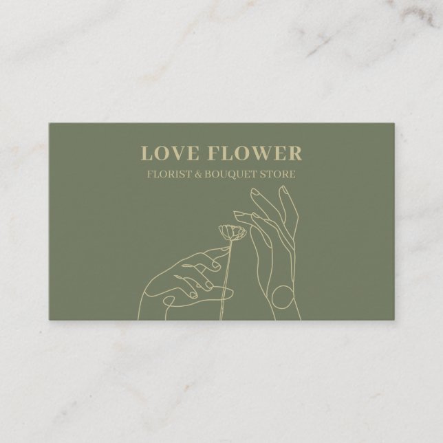 Sage Guld Florist Handdraw Botanical Visitkort (Framsida)