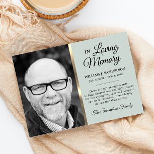 Sage Guld Sympathy Funeral Memory TACK Photo Kort