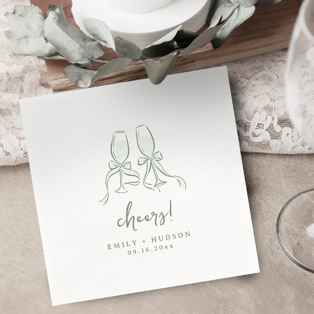Sage Hand Drawn Cheers Glassed Whimsical Party Pappersservett (Sage Hand Drawn Cheers Glassed Whimsical Party Napkins)