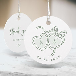 Sage Hand Drawn Hearts Monogram Thank You  Gåvor Etiketter