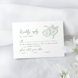 Sage Hand Drawn Hearts Monogram Whimsical Wedding OSA Kort