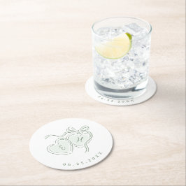 Sage Hand Drawn Hearts Monogram Whimsical Wedding Underlägg Papper Rund