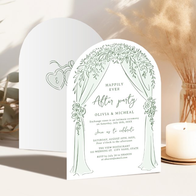 Sage Handritad Blommig Båge Bröllopsfest Inbjudningar (Sage Hand Drawn Floral Arch Wedding party Invitation)