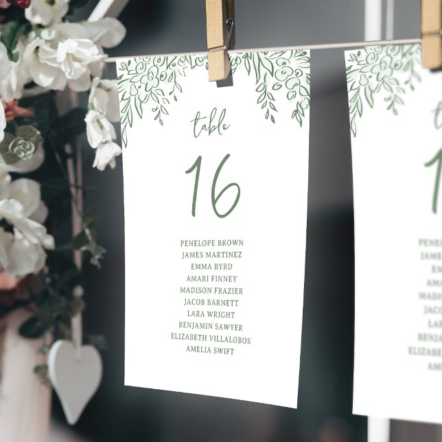 Sage Handritad Blommig Whimsical sittplatskartor (Sage Hand Drawn Floral Whimsical seating charts)