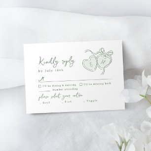 Sage Handritade Hjärtan Monogram Whimsical Bröllop OSA Kort