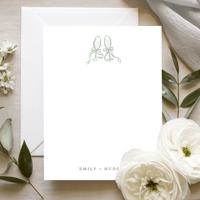Sage Handritade Skålglas Bröllopspresenter  Anteckningskort (Sage Hand Drawn Cheers Glasses Wedding Stationary Note Card)