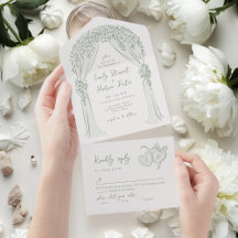 Sage Handriten Blommig Båge Whimsical Bröllop