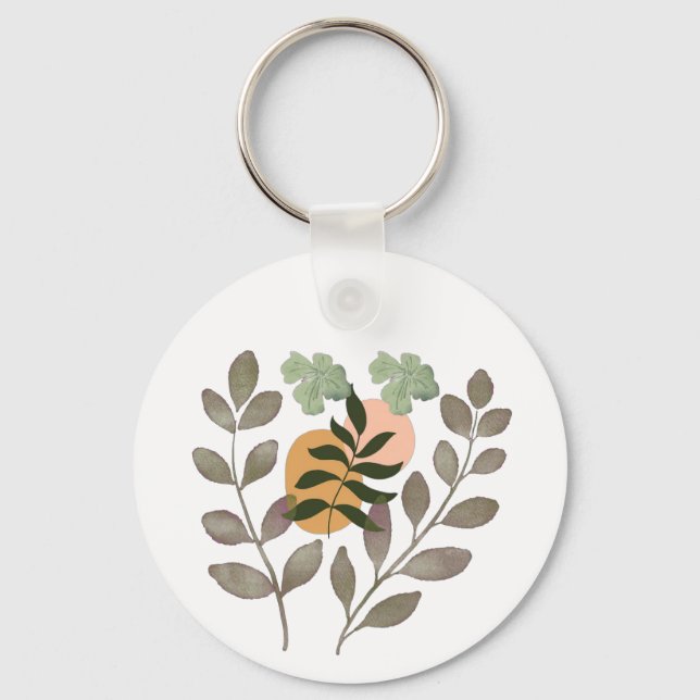 "Sage Harmony | Modern Botanisk Väggkonst med Löv Nyckelring (Framsida)