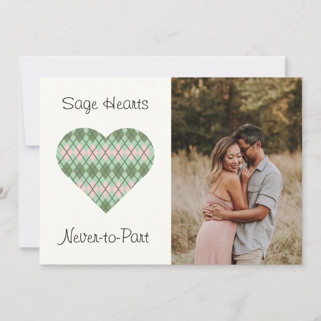 Sage Hearts Sage och Rosa Argyle (Vit) Julkort (Framsida)