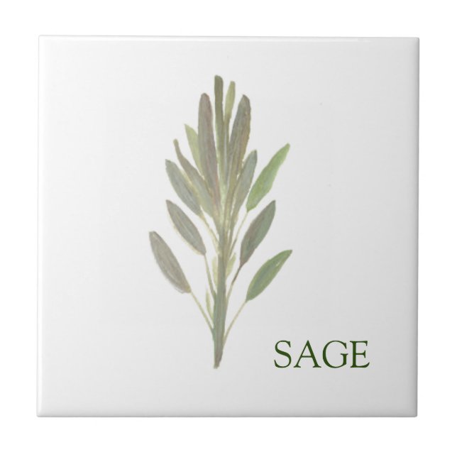 Sage Herb Grey Kitchen Culinary Grönt Plant Kakelplatta (Framsidan)