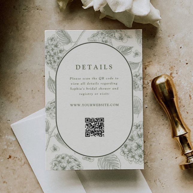 Sage Hydrangea Bröllopsdetaljer QR-kod  Tilläggskort (Skapare uppladdad)