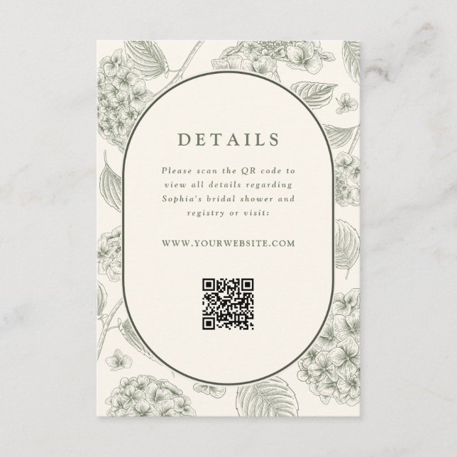 Sage Hydrangea Bröllopsdetaljer QR-kod  Tilläggskort (Framsida)
