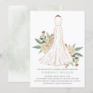 Sage Ivory Blommigt Bröllop Dress Möhippa Inbjudningar