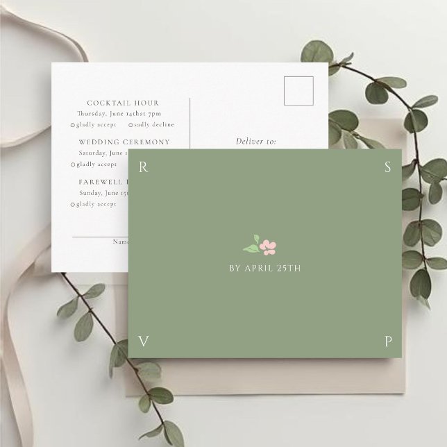 Sage & Ivory | Chic bröllopssvar postkort Vykort (Skapare uppladdad)
