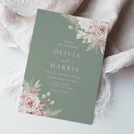 , Sage & Ivory Elegant Blommigt Bröllop Inbjudningar