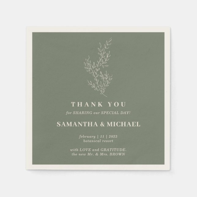 Sage Ivory Flower Modern Bröllop Pappersservett (Framsidan)