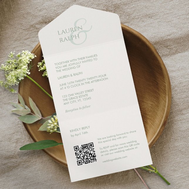 Sage & Ivory Monogram allt i en bröllopsinbjudan (Skapare uppladdad)