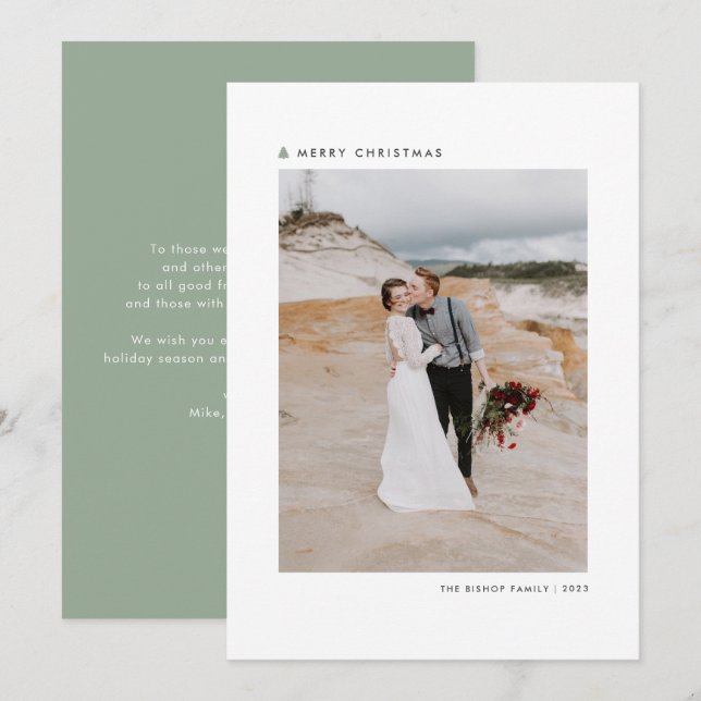 Sage Julgran Modern God jul Photo Julkort (Fram/baksida)