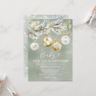 Sage Kallt Utanför Snöflinga Jul Baby Shower Inbjudningar