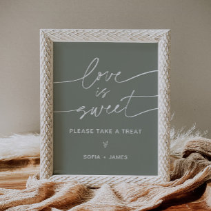 SAGE Kärlek är Sweet Wedding Favors Sign Poster