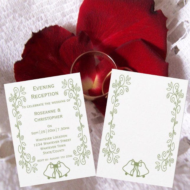 Sage Klockor Scrollwork Wedding Reception Inbjudningar (Sage bells scrollwork wedding reception invite)