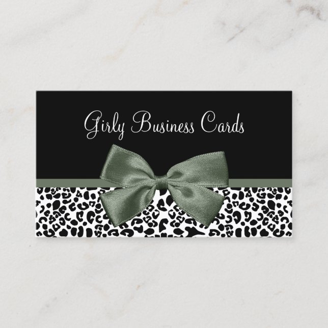 Sage Leopard Bow Boutique Visitkort (Framsida)