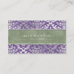 Sage Lila Glimmer Damask Silver Visitkort