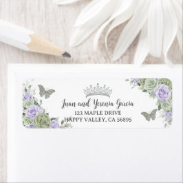 Sage Lila Ro Blommigt Quinceanera Returadress Etikett