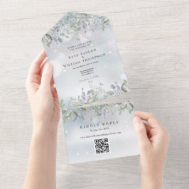 Sage Lilac Blommig Monogram QR-kod Vinterbröllop