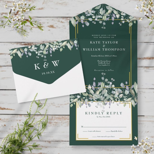 Sage Lilac Foliage Emerald Monogram Bröllop (Skapare uppladdad)