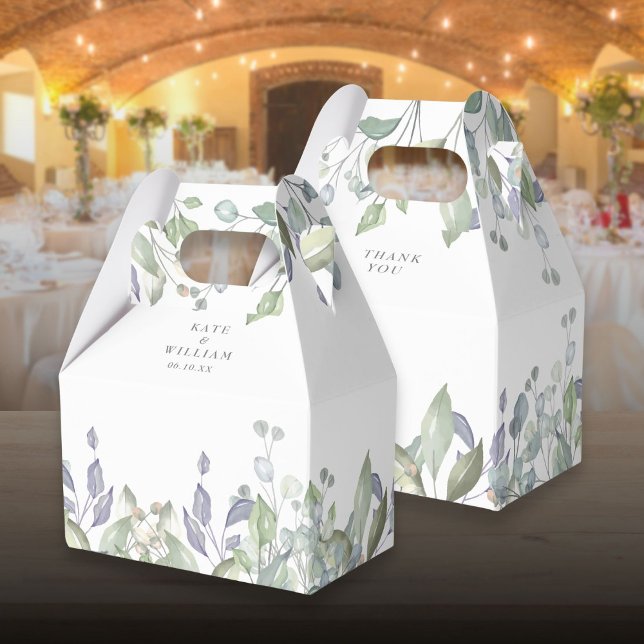 Sage Lilac Grönska Löv Bröllop Presentaskar (Sage Lilac Greenery Foliage Wedding Favor Box)